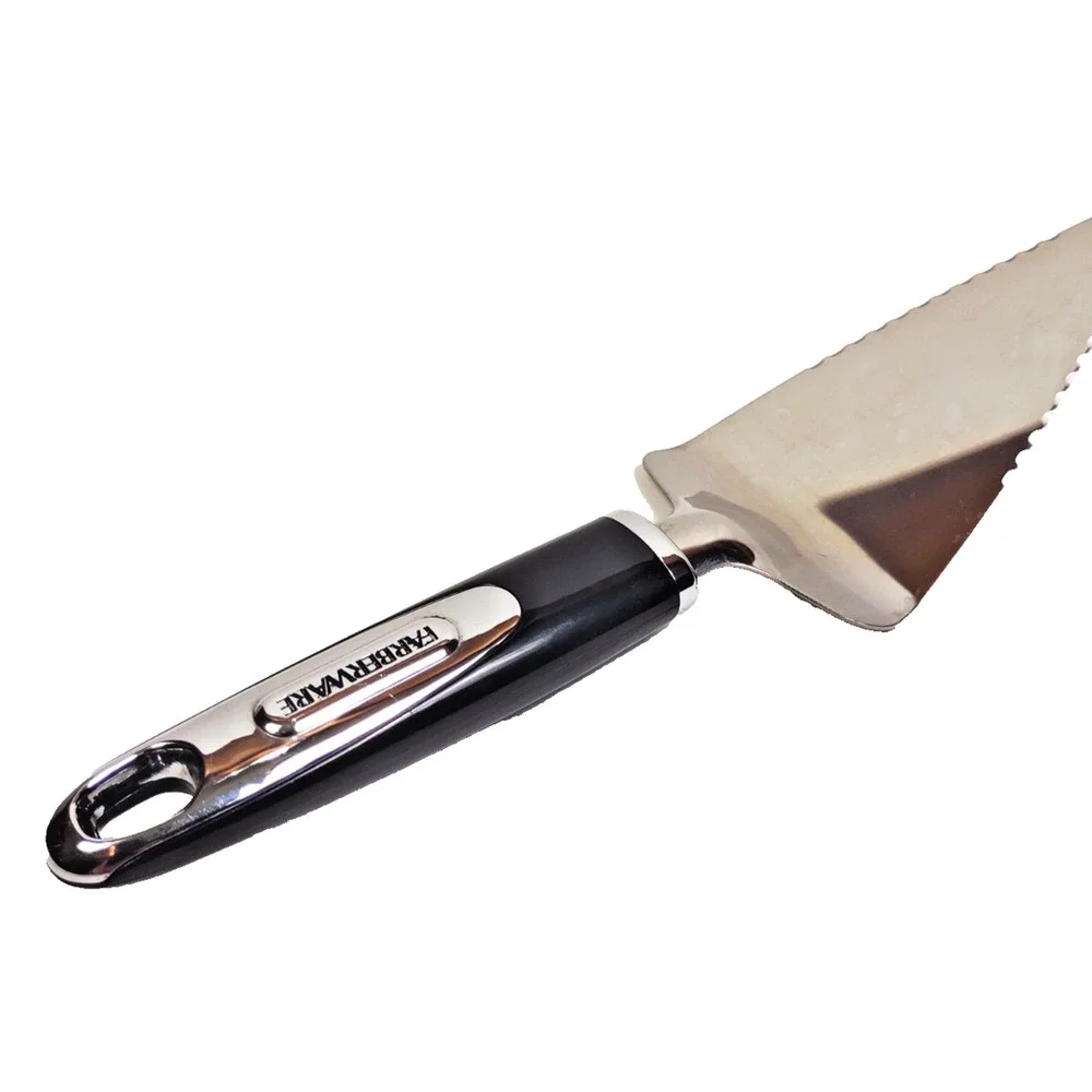 Faberware Chrome and Black Pizza Cake Pie Server Serrated Edge Hanging Hook